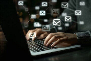 Email marketing concepts, email sent and received notification reminders, sales project managers in the customer list business in the email.