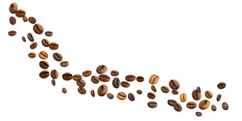 Coffee beans decoration element. Curve from  flying realistic coffee beans.