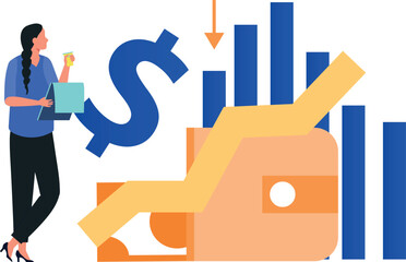 The girl is looking at the economic down fall graph.