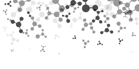 Top border with molecules, data or other tech structure elements. Pharmacy, biotechnology or chemistry design concept. Vector decoration element in gray colors