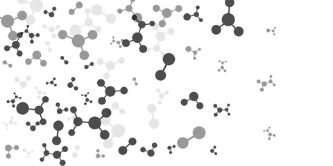 Vertical border with molecules, data or other tech structure elements. Pharmacy, biotechnology or chemistry design concept. Vector decoration element in gray colors