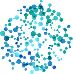 Circle with molecules, data or other tech structure elements. Pharmacy, biotechnology or chemistry design concept. Vector decoration element in green and blue colors
