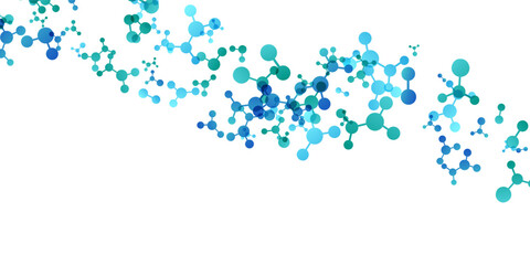 Wavy effect with molecules, data or other tech structure elements. Pharmacy, biotechnology or chemistry design concept. Vector decoration element in green and blue colors