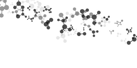Wavy effect with molecules, data or other tech structure elements. Pharmacy, biotechnology or chemistry design concept. Vector decoration element in gray colors