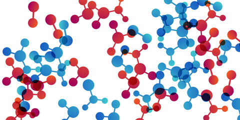 Textured background with molecules, data or other tech structure elements. Pharmacy, biotechnology or chemistry design concept. Vector decoration element in red and blue colors