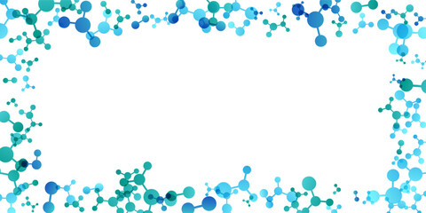 Frame with molecules, data or other tech structure elements. Pharmacy, biotechnology or chemistry design concept. Vector decoration element in green and blue colors