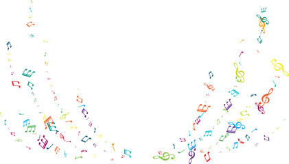 Garland from flying music notes. Vector decoration element in rainbow colors.