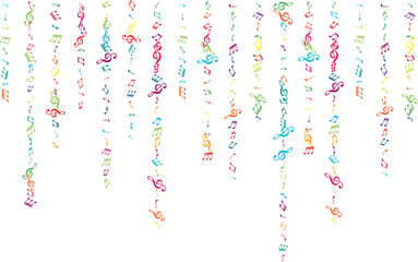 Garland from flying music notes. Vector decoration element in rainbow colors.