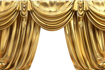 Gold theater curtains isolated on transparent background