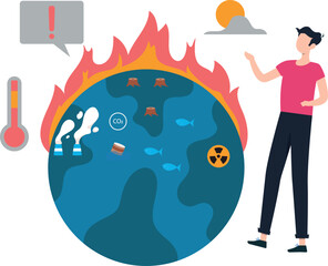 A boy observes the change in temperature due to climate change.