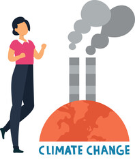 A girl shows environmental change through industrial pollution.A girl shows environmental change through industrial pollution.