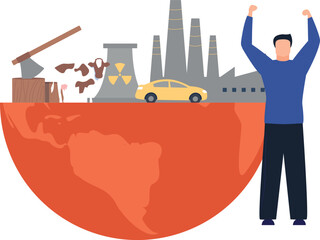 Boy standing near industrial environment.