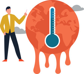 The boy is telling about the rise in global temperature.