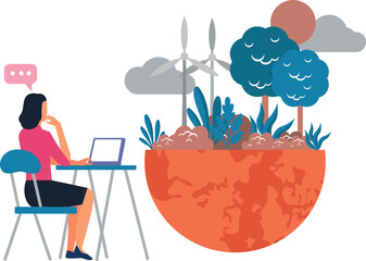 The girl is working on laptop.