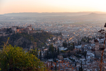 Aerial view of the buildings in the historical city of Granada in Andalusia, Spain