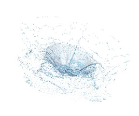 3d water splash transparent, clear blue water scattered around isolated. 3d render illustration