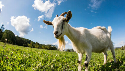 Obraz premium Goat grazing in the meadow: Livestock, Dairy Products and Goat Meat Production.