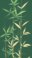 Fototapeta premium Stylized bamboo leaves, vibrant greens, flat design, clean lines, no people