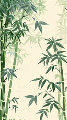 Bamboo border, muted greens, flat design, repeating pattern, no people