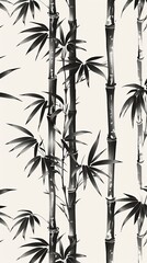 Obraz premium Hand-drawn bamboo pattern, monochrome, flat design, detailed lines, no people