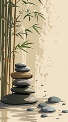 Obraz premium Bamboo and stones, earthy tones, flat design, zen garden, no people