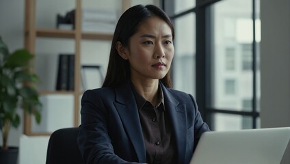 Fototapeta premium Asian business woman working on a laptop in a professional office