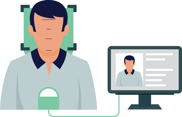 Boy doing facial security scanning online.