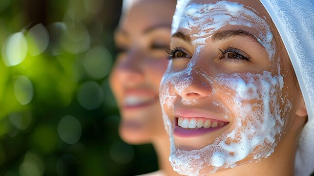 A mother and daughter are enjoying a pampering spa day together, bonding over relaxation and self-care. The concept of maternal bonding and wellness is portrayed in this scene.
