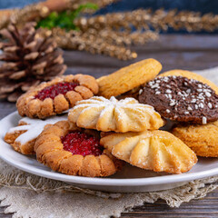 assorted shortbread cookie on a plate on a table