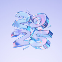 2025 glass numbers with colorful reflections. 3d rendering illustration.	

