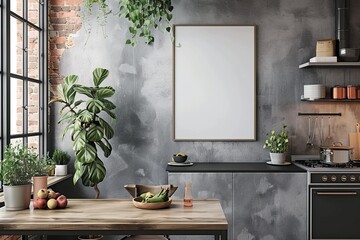Poster mockup in scandinavian kitchen interior created with generative ai