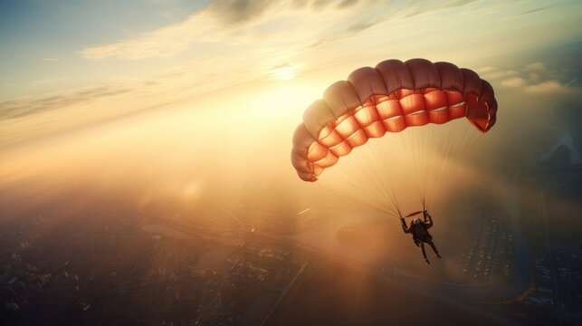 Man parachute paragliding recreation adventure.