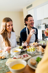 Friends having fun, eating lunch together