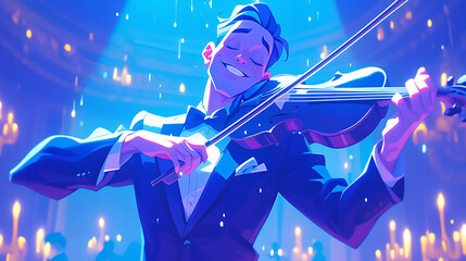 Fototapeta premium man playing violin, cartoon child book style