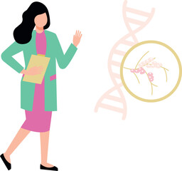 Girl pointing at helix DNA.