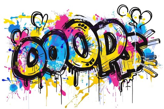 Colorful Graffiti Art With Paint Splatter and Bold Typography on White Background