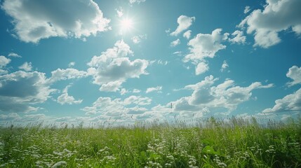 Bright Sunny Day Over a Lush Green Field