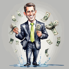 Caricature Businessman Ilustration Design Very Rich
