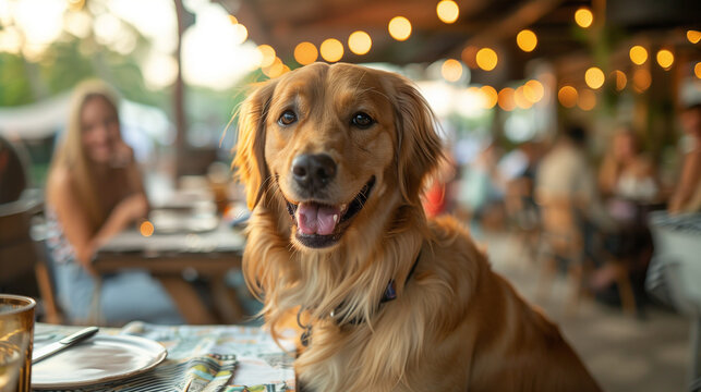 dog in restaurant, pet friendly concept