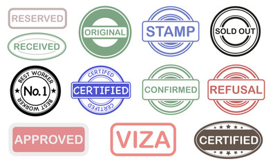 A set of various stamps. Brands Stamps of different colors. Vector illustration.