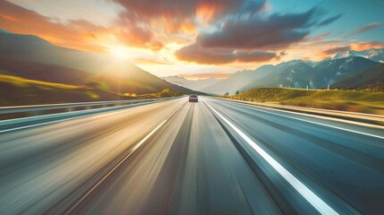 Car on the road, mountain lanscape background