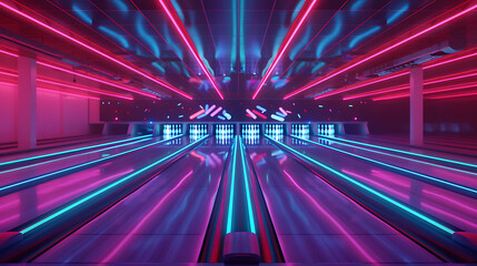 Fototapeta premium neon bowling lane The beauty of playing a sport of precision