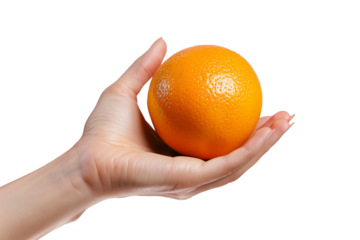 Hand holding a yellow apple isolated on transparent background