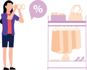 Girl looking at clothes through binoculars.