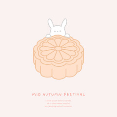 Illustration of mid-autumn festival with rabbit and moon cake.