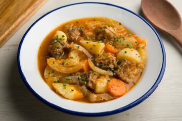 Stew with pork ribs, potatoes and fennel. Traditional Spanish gastronomy recipe.