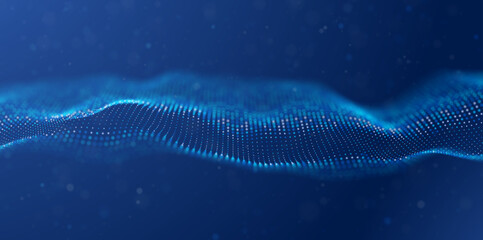 Abstract blue particle background. Flow wave with dot landscape. Digital data structure. Future mesh or sound grid. Pattern point visualization. Technology vector illustration.