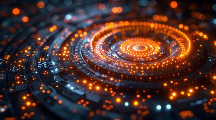 Futuristic depiction of a quantum computing device, showing a close-up view of the chip's surface covered in superconducting loops and nano-scale components, Generative AI 