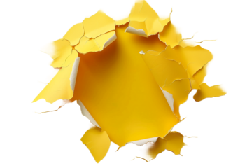 Hole in the yellow paper isolated on transparent background