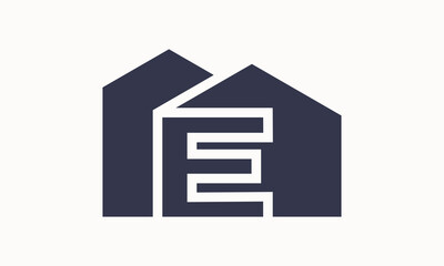 Vector initial letter E with home monogram apartment with simple layer logo design